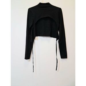 Sun Deh aritzia womens large cropped mock neck black top lightweight longsleeve